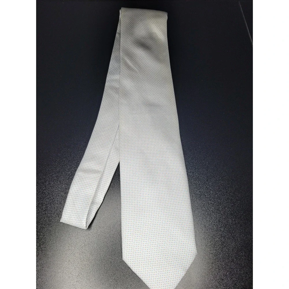 Brioni Men's Necktie Gray Blue Micro-Geometric Silk 3.5